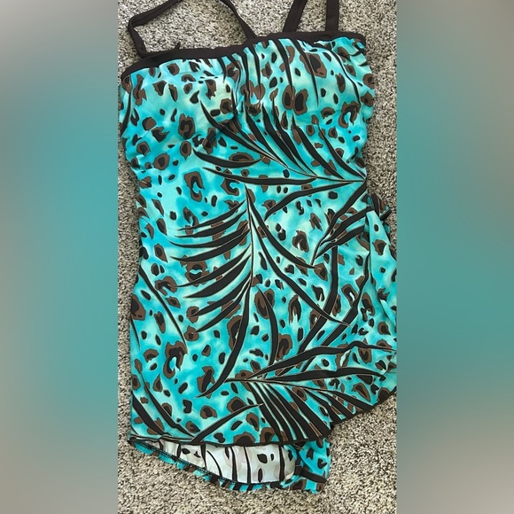 Vintage Catalina Tropical Blue and Brown Sundress swimsuit Size 14 - Picture 2 of 7